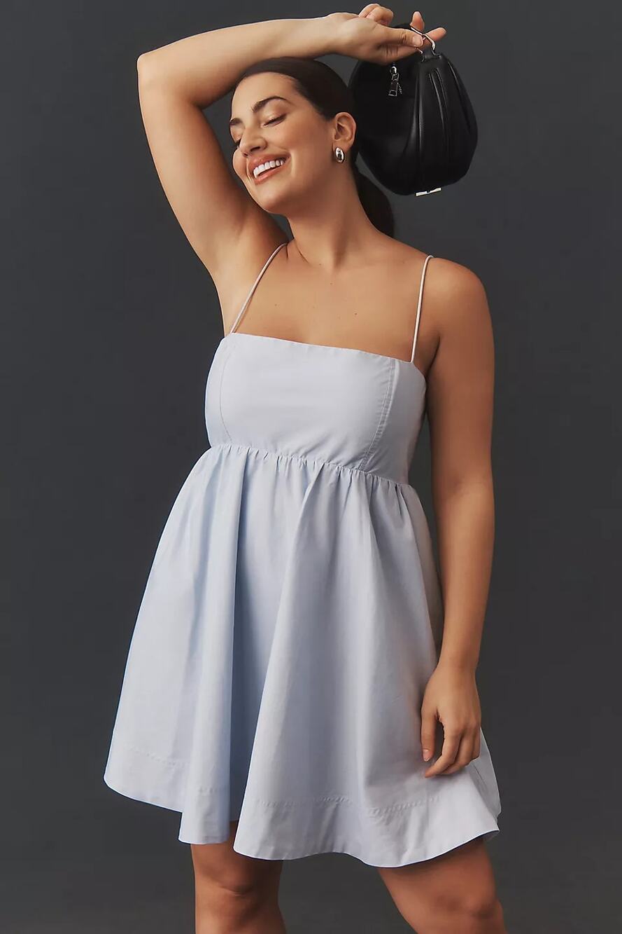 Maeve By Anthropologie Square Neck Babydoll Mini Dress Women Size XL Light Blue